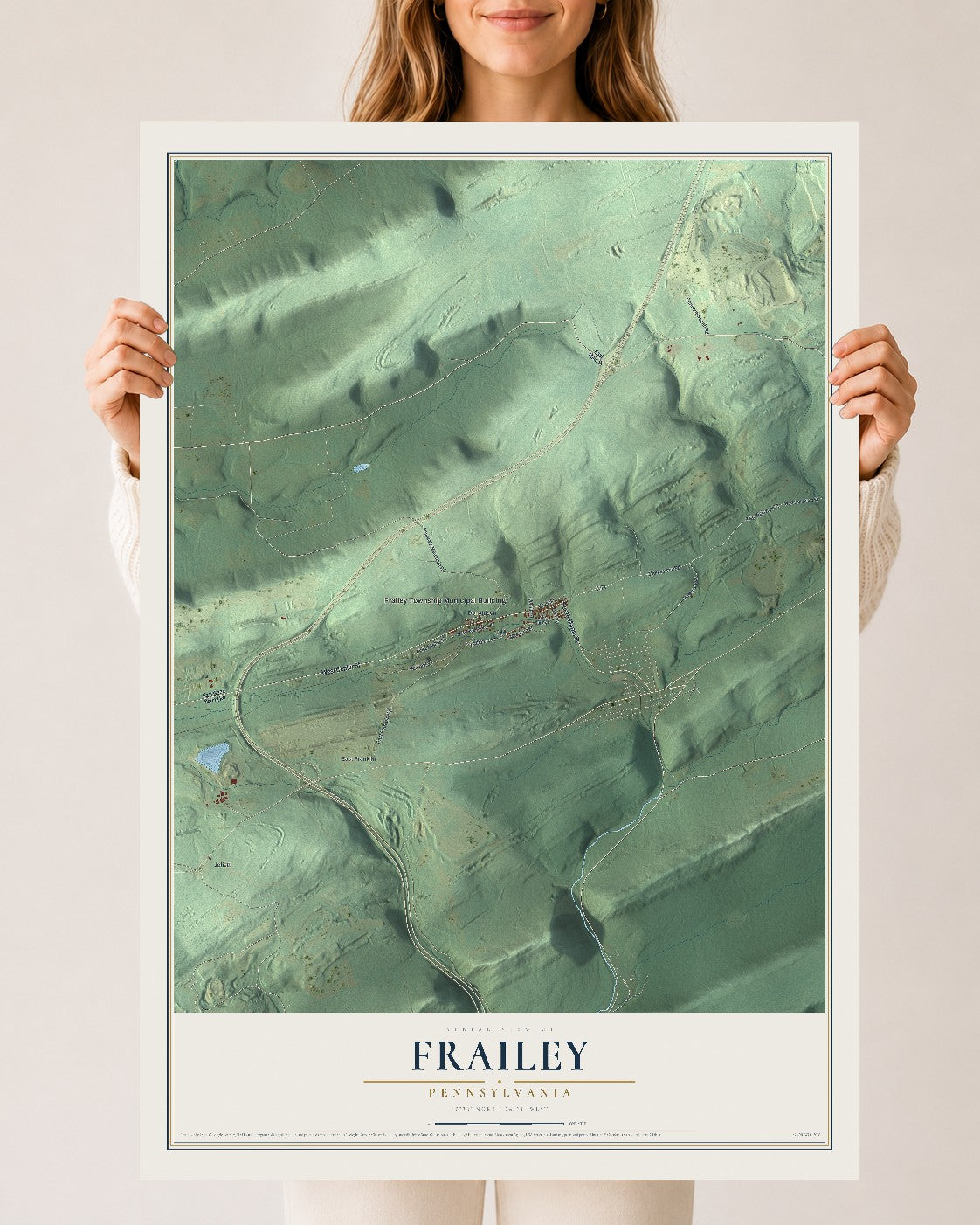 Map of Frailey, Pennsylvania, 24 x 36 inch unframed archival matte print