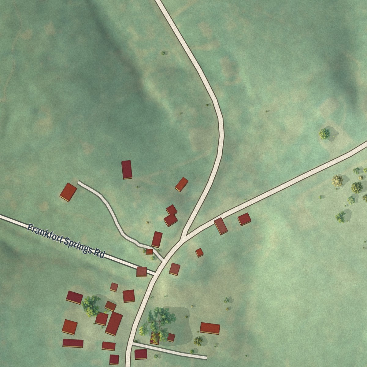 Close-up of the map of Frankfort Springs, Pennsylvania print showing street and building detail