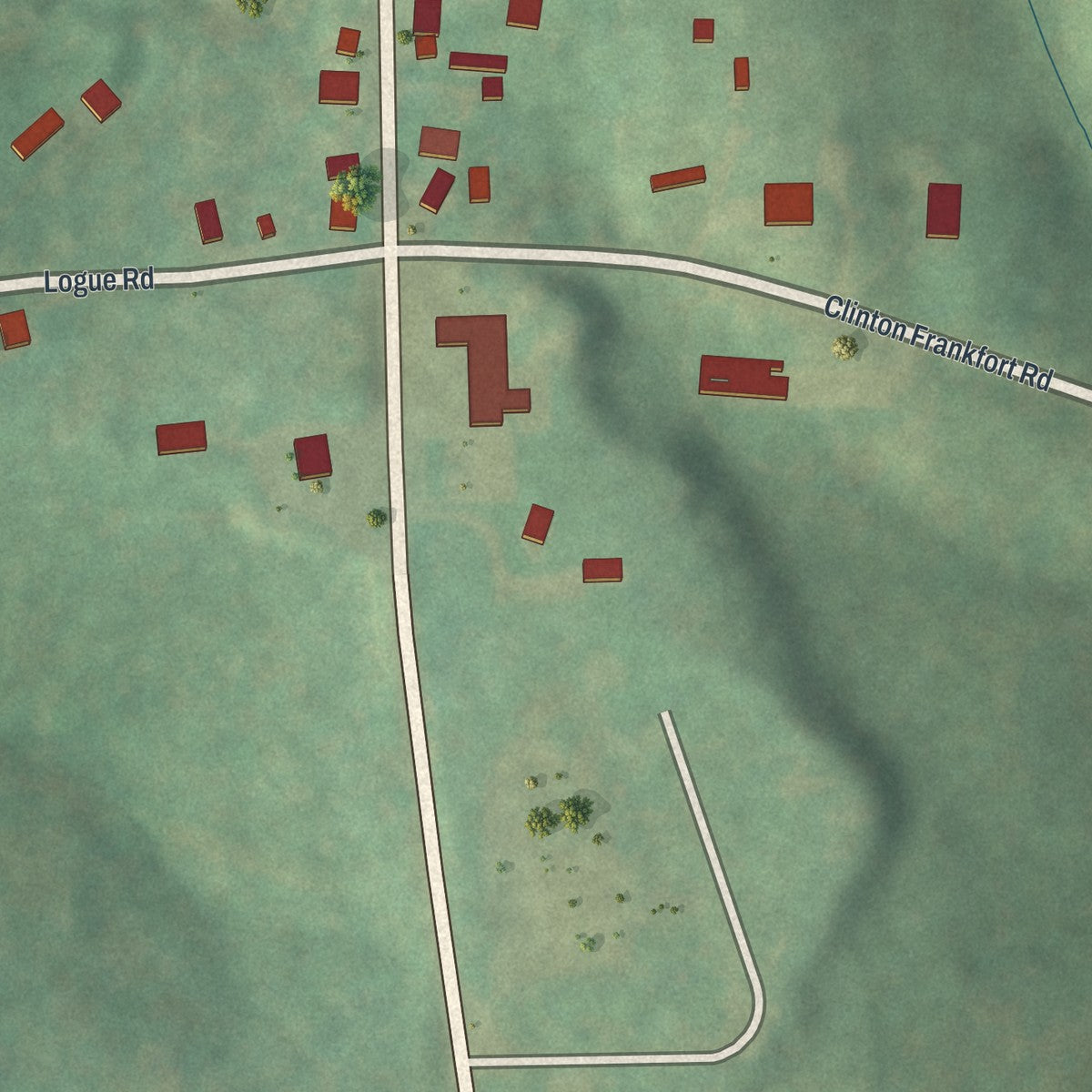 Second close-up of the map of Frankfort Springs, Pennsylvania print showing more streets and buildings