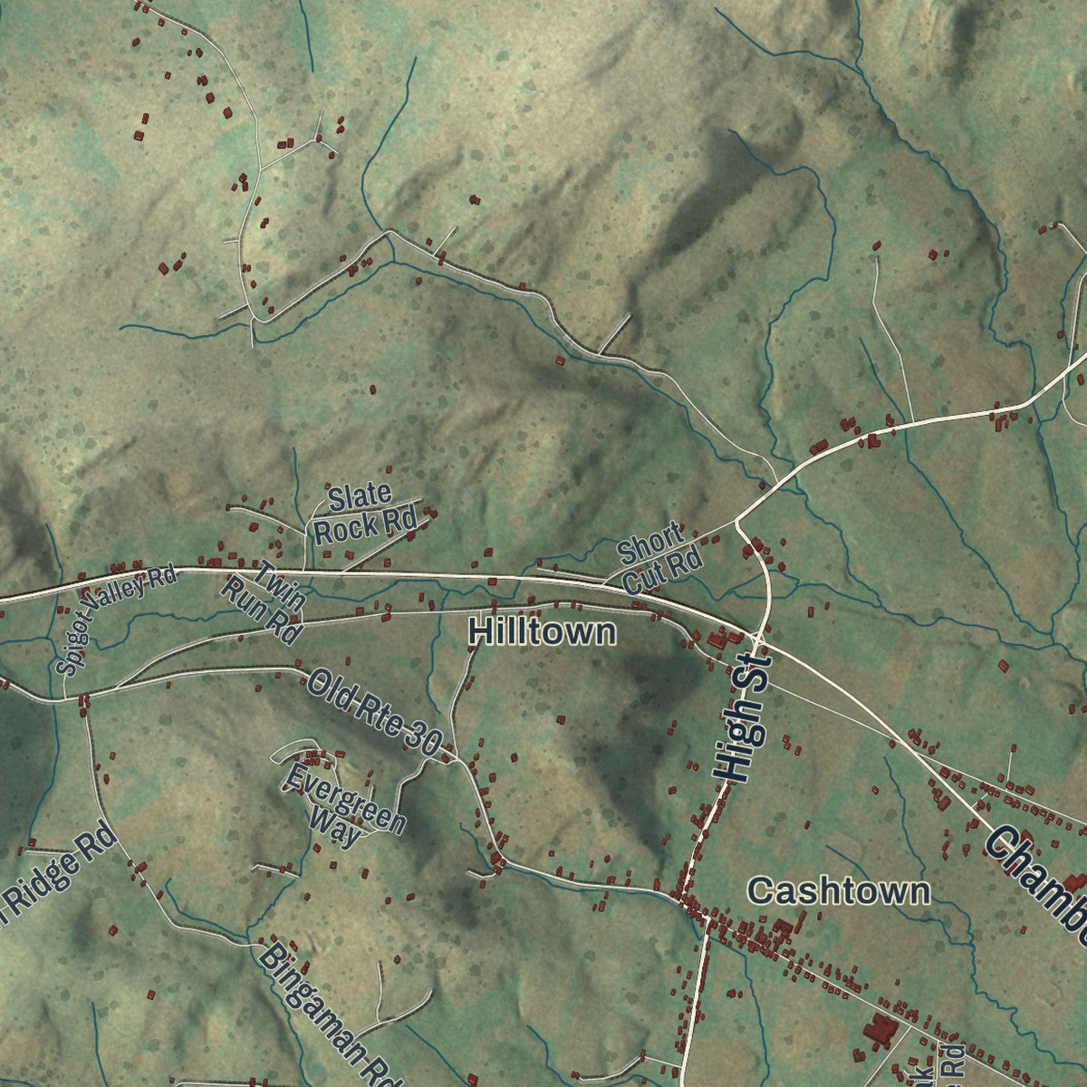 Close-up of the map of Franklin, Adams County, Pennsylvania print showing street and building detail
