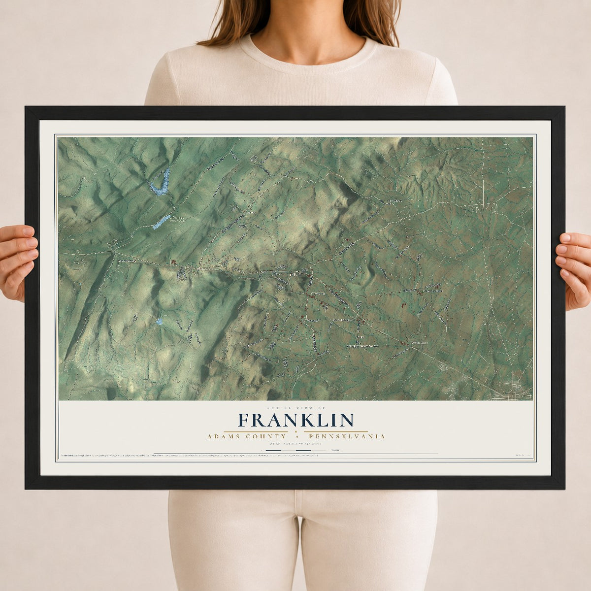Map of Franklin, Adams County, Pennsylvania, 18 x 24 inch print in a black wood frame