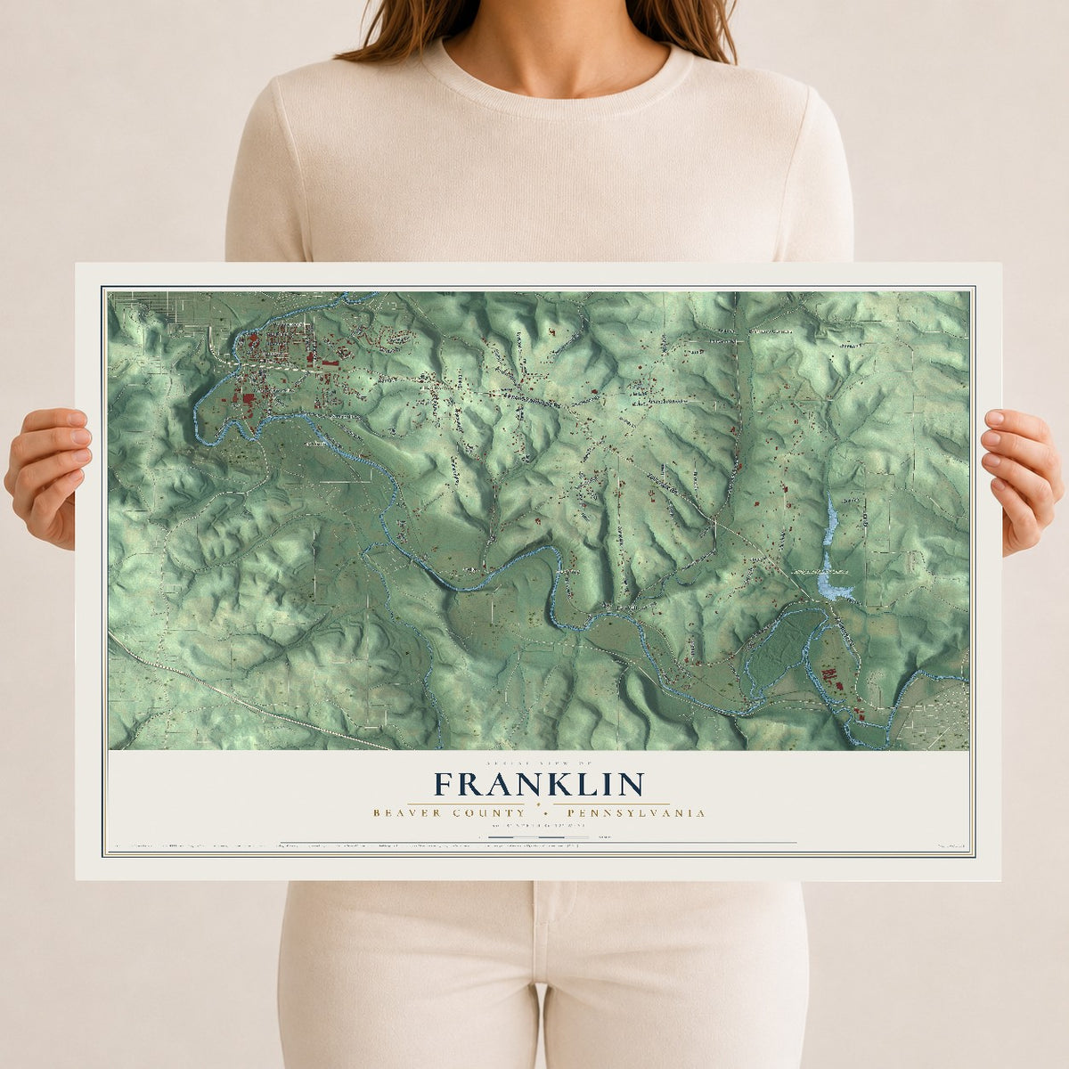 Map of Franklin, Beaver County, Pennsylvania, 12 x 18 inch unframed archival matte print