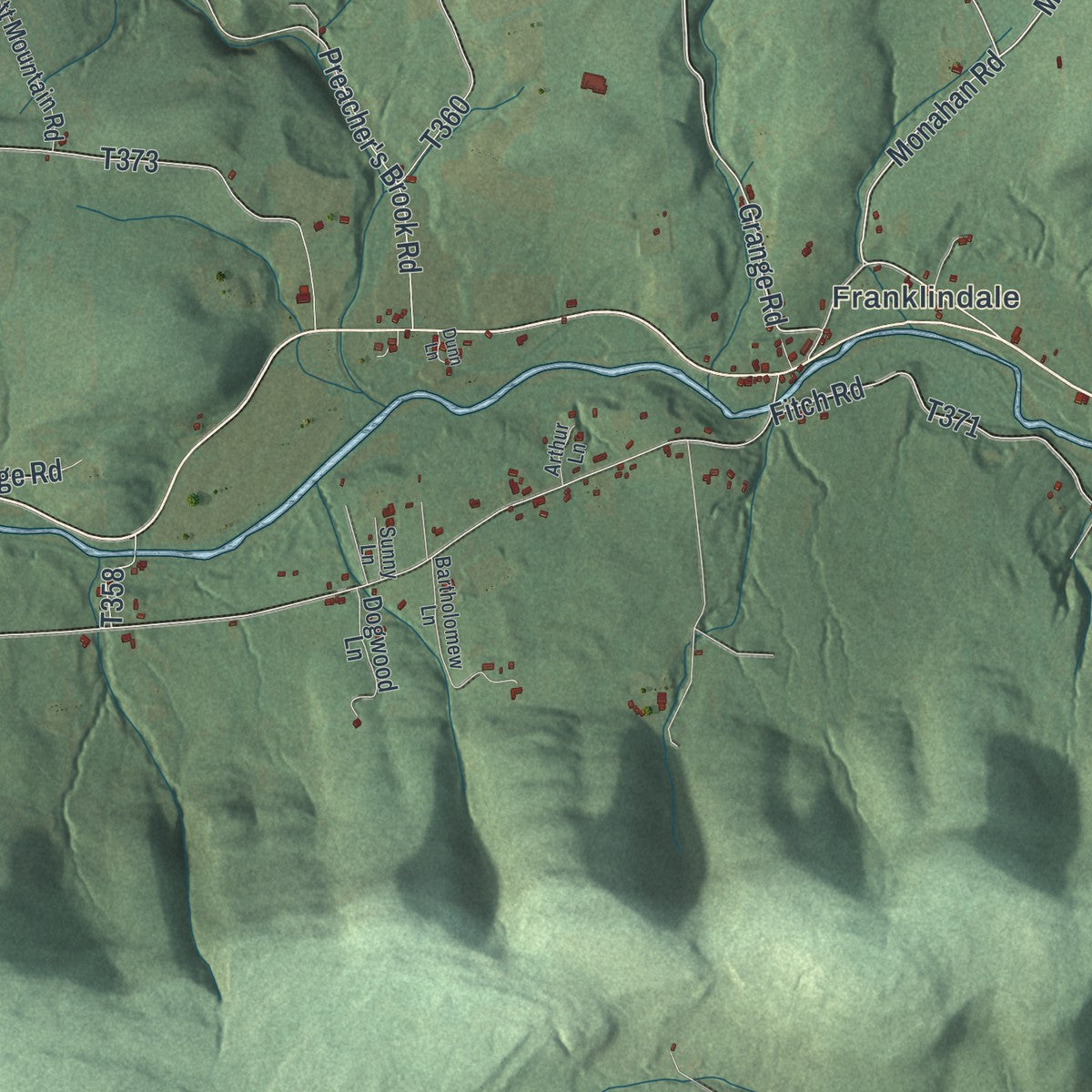 Close-up of the map of Franklin, Bradford County, Pennsylvania print showing street and building detail