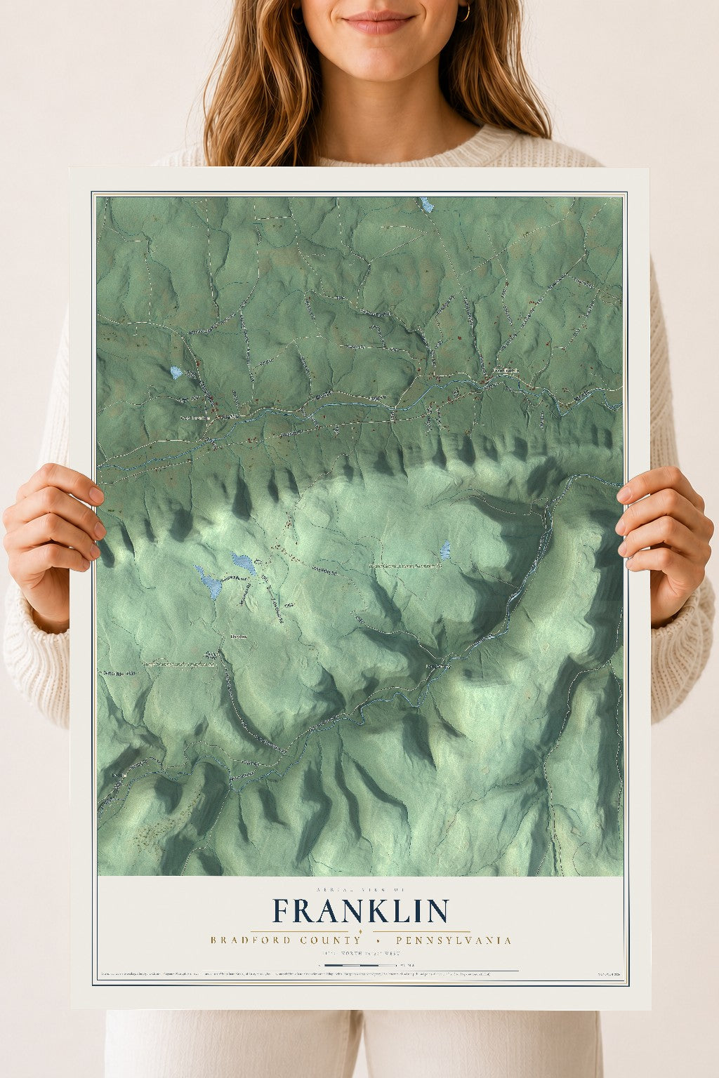Map of Franklin, Bradford County, Pennsylvania, 18 x 24 inch unframed archival matte print
