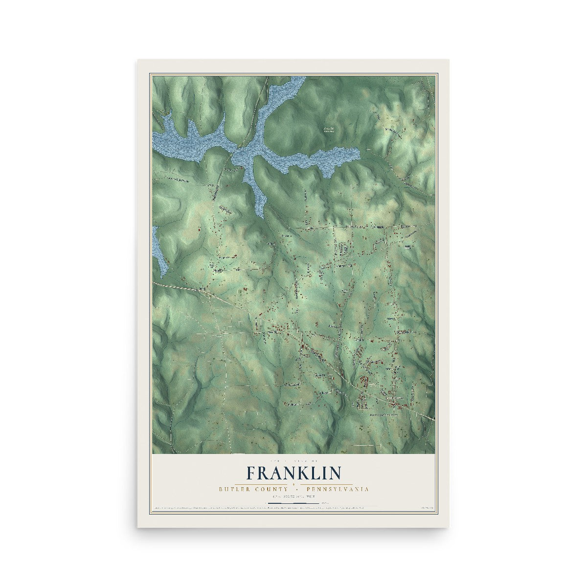 Map of Franklin, Butler County, Pennsylvania, 12 x 18 inch unframed archival matte print