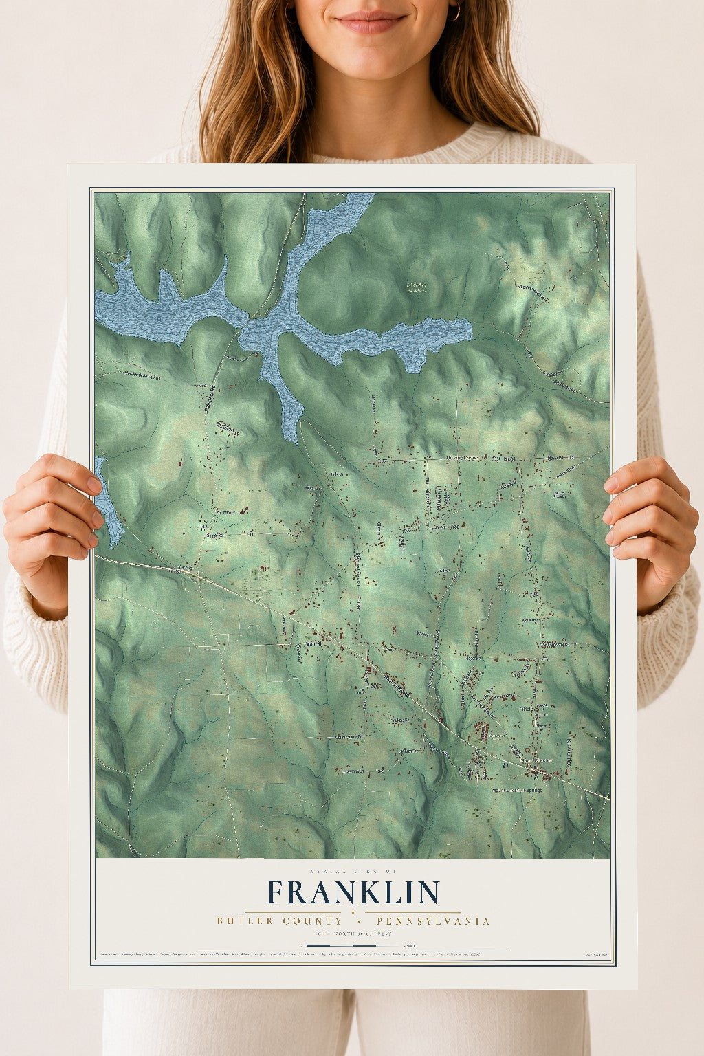 Map of Franklin, Butler County, Pennsylvania, 18 x 24 inch unframed archival matte print