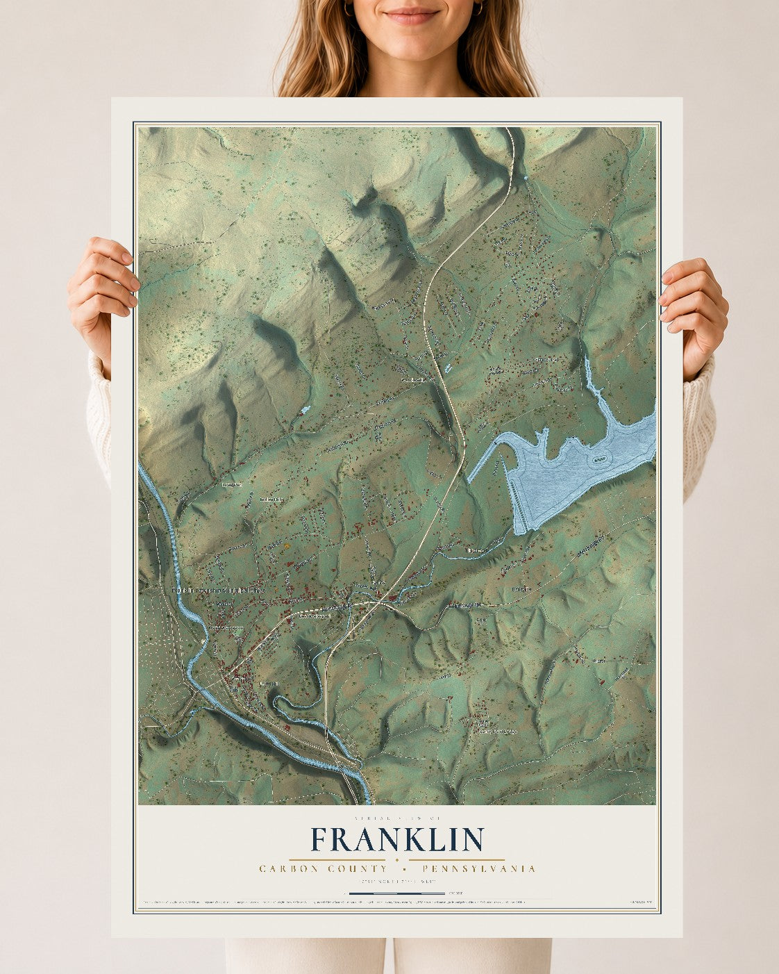 Map of Franklin, Carbon County, Pennsylvania, 24 x 36 inch unframed archival matte print