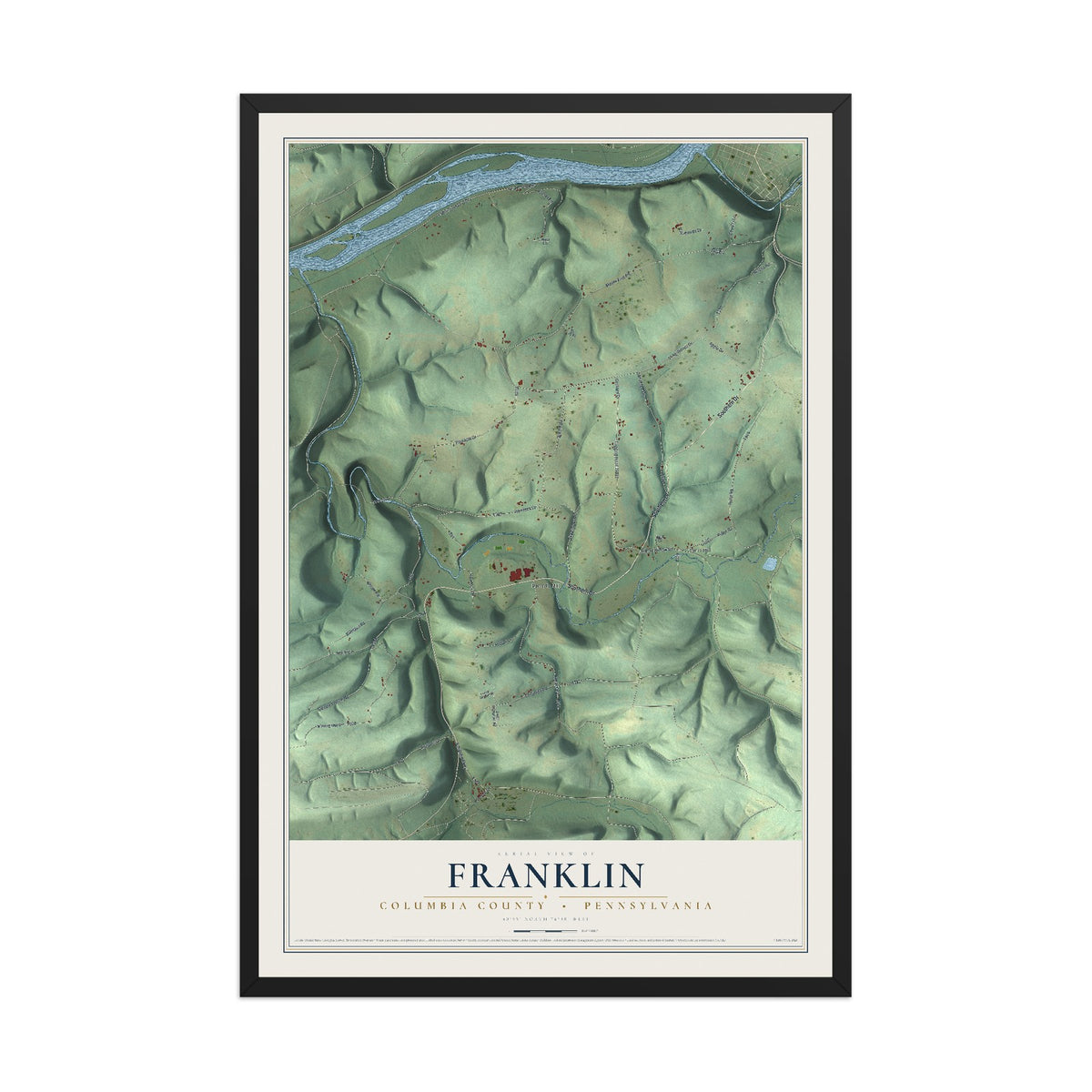 Map of Franklin, Columbia County, Pennsylvania, 12 x 18 inch print in a black wood frame