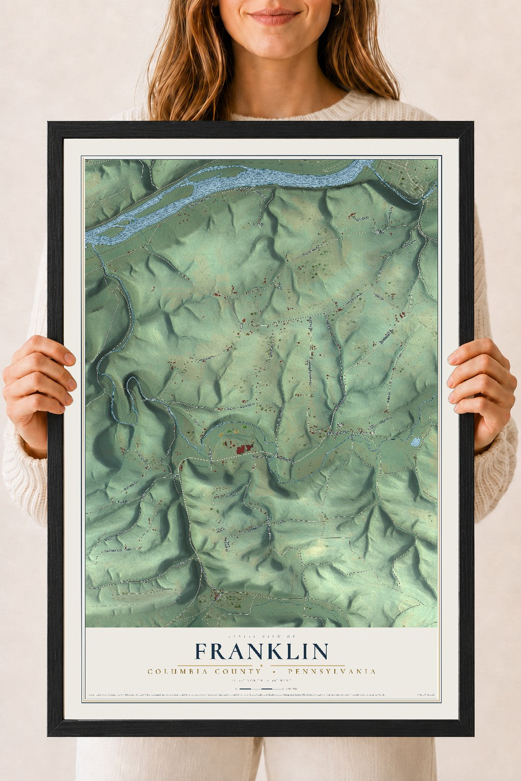 Map of Franklin, Columbia County, Pennsylvania, 18 x 24 inch print in a black wood frame