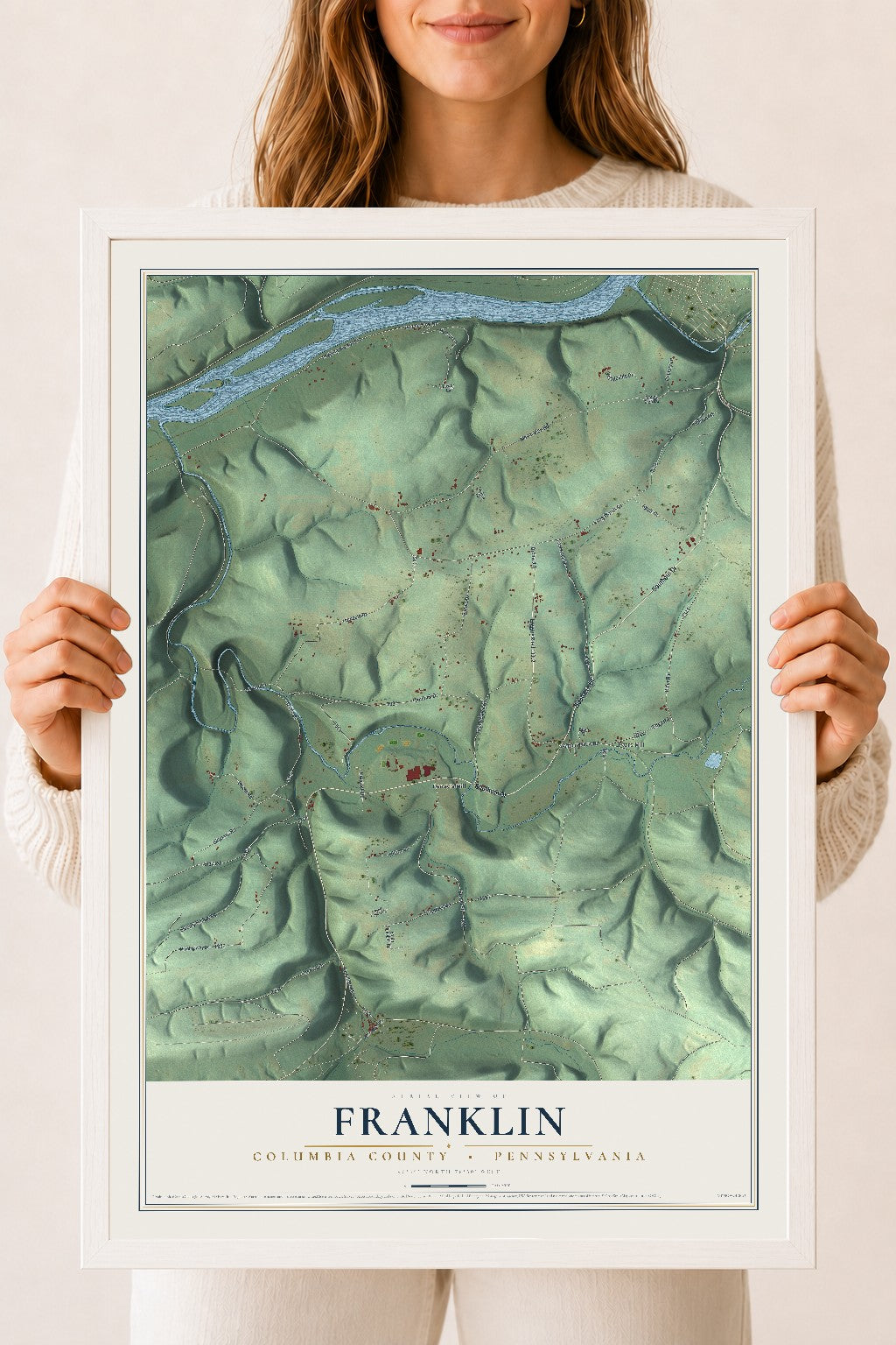 Map of Franklin, Columbia County, Pennsylvania, 18 x 24 inch print in a white wood frame