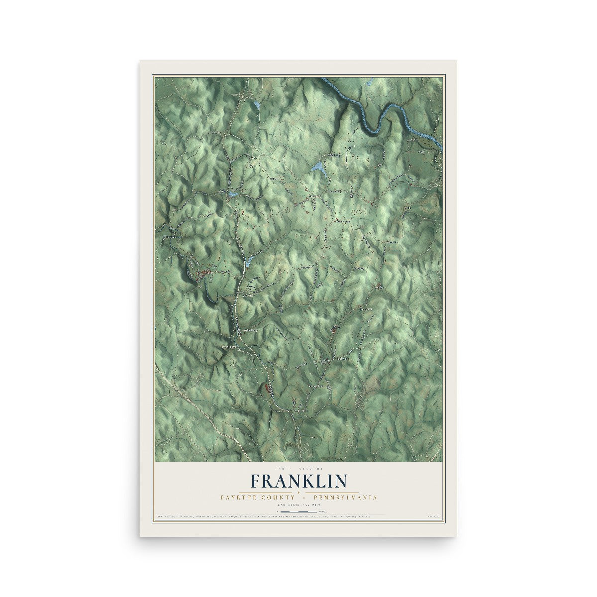Map of Franklin, Fayette County, Pennsylvania, 12 x 18 inch unframed archival matte print