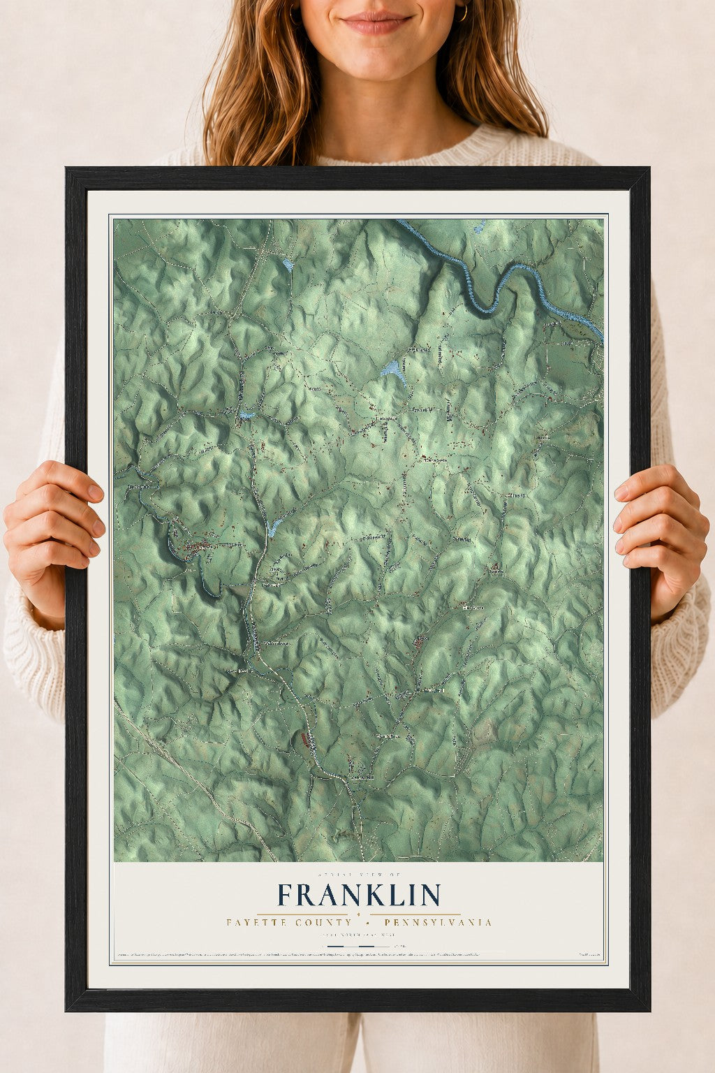 Map of Franklin, Fayette County, Pennsylvania, 18 x 24 inch print in a black wood frame
