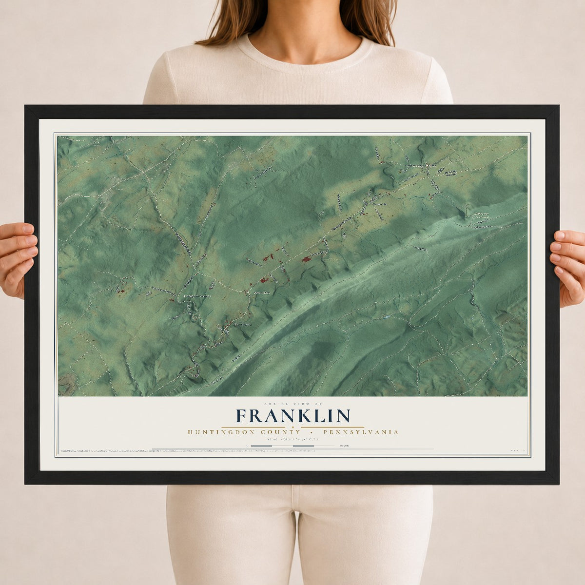 Map of Franklin, Huntingdon County, Pennsylvania, 18 x 24 inch print in a black wood frame