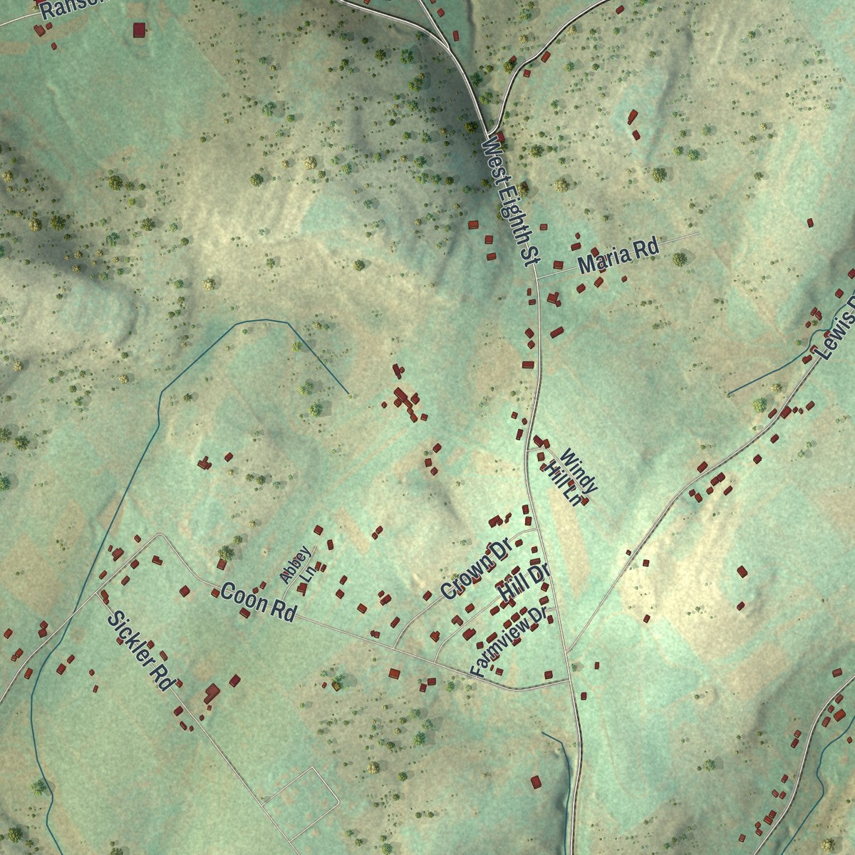 Second close-up of the map of Franklin, Luzerne County, Pennsylvania print showing more streets and buildings