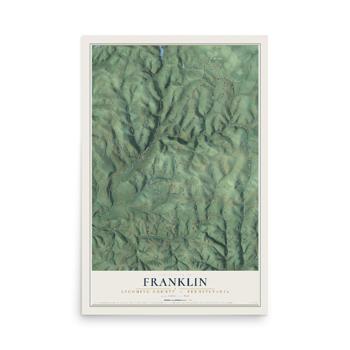 Map of Franklin, Lycoming County, Pennsylvania, 12 x 18 inch unframed archival matte print