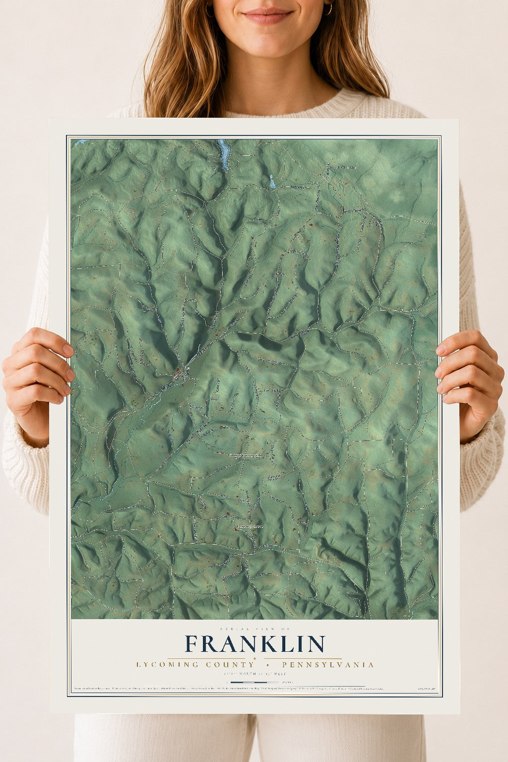 Map of Franklin, Lycoming County, Pennsylvania, 18 x 24 inch unframed archival matte print