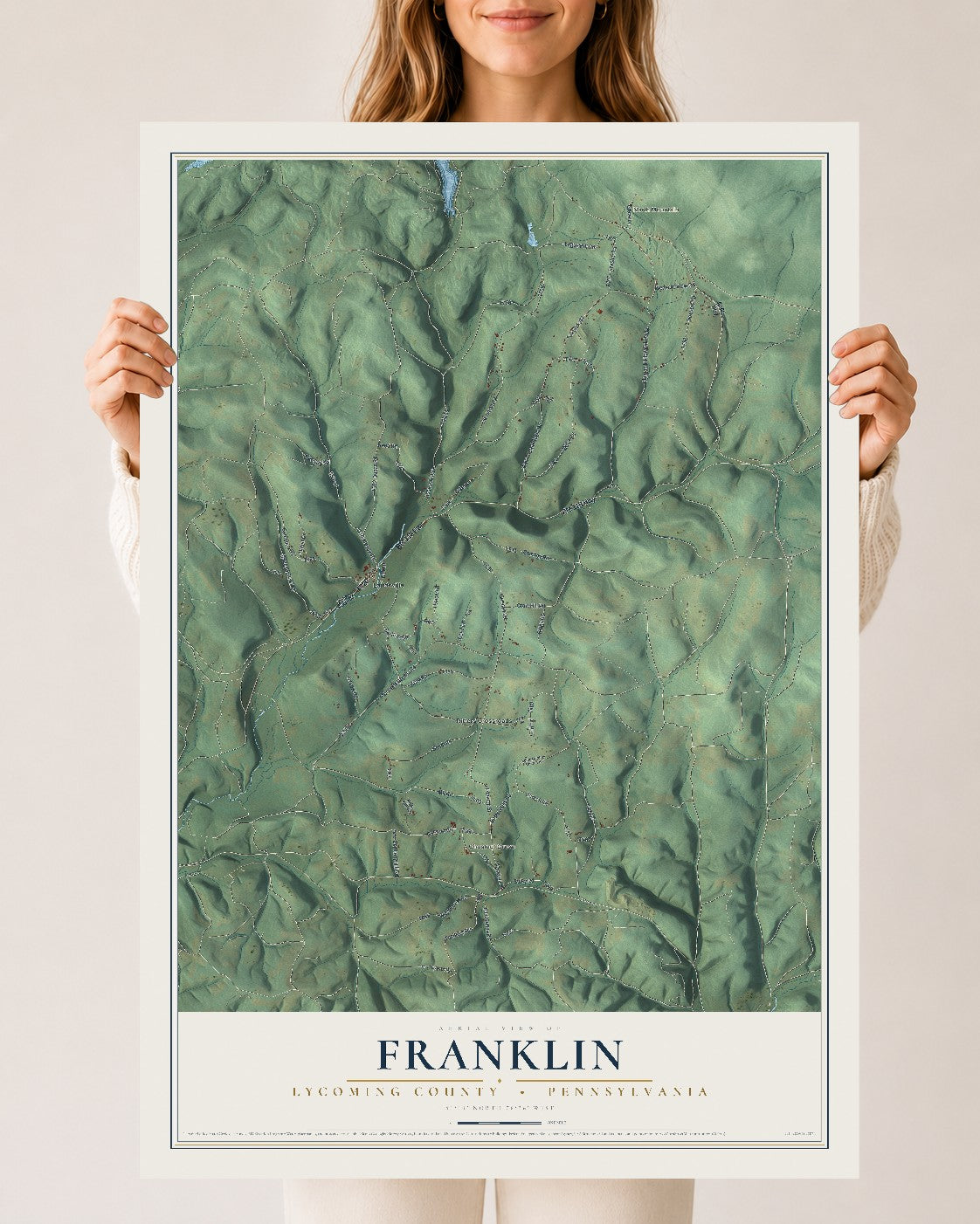 Map of Franklin, Lycoming County, Pennsylvania, 24 x 36 inch unframed archival matte print