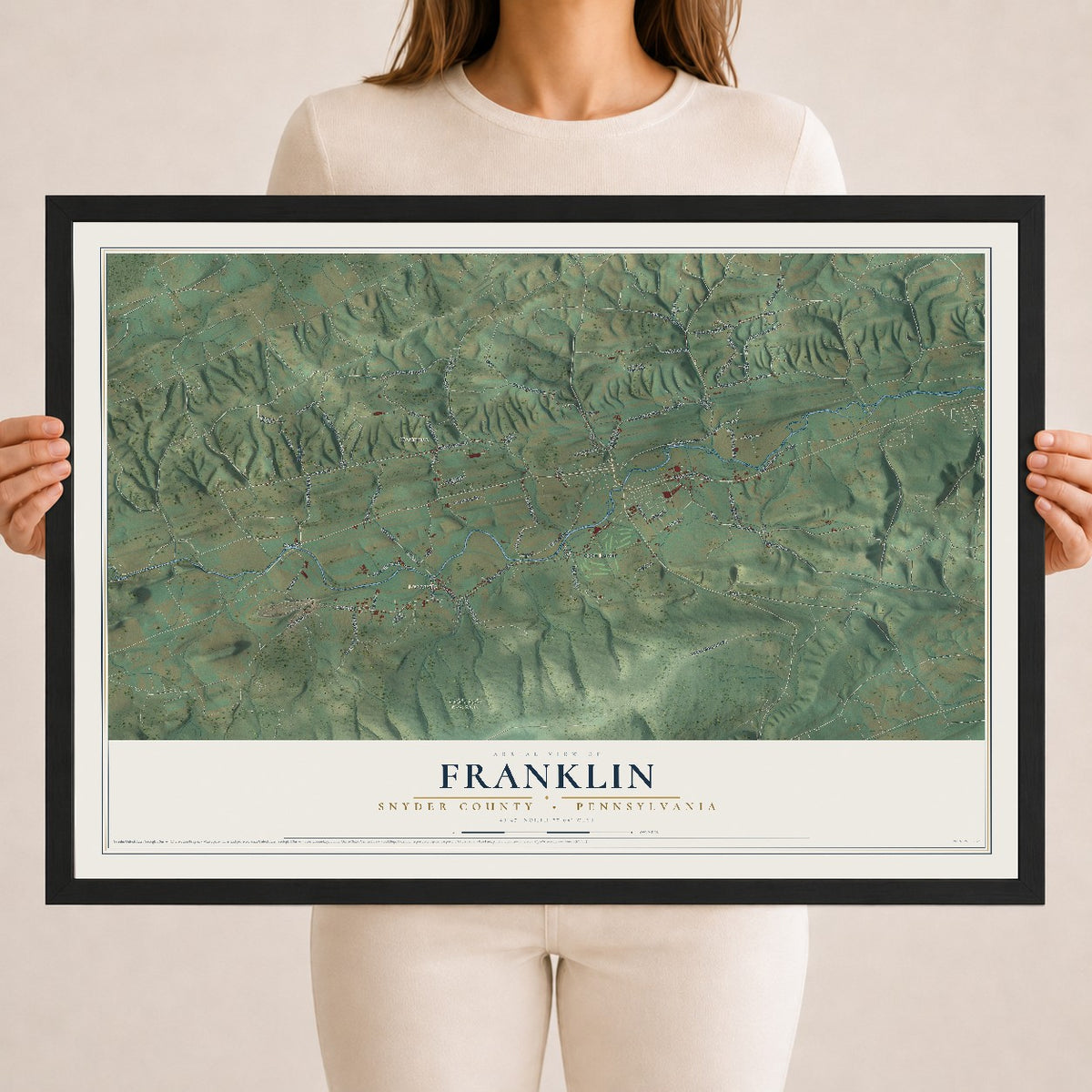 Map of Franklin, Snyder County, Pennsylvania, 18 x 24 inch print in a black wood frame