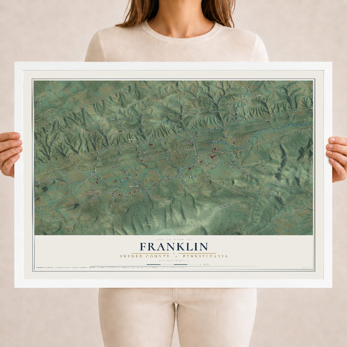 Map of Franklin, Snyder County, Pennsylvania, 18 x 24 inch print in a white wood frame