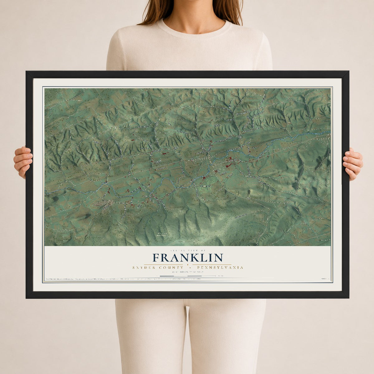 Map of Franklin, Snyder County, Pennsylvania, 24 x 36 inch print in a black wood frame