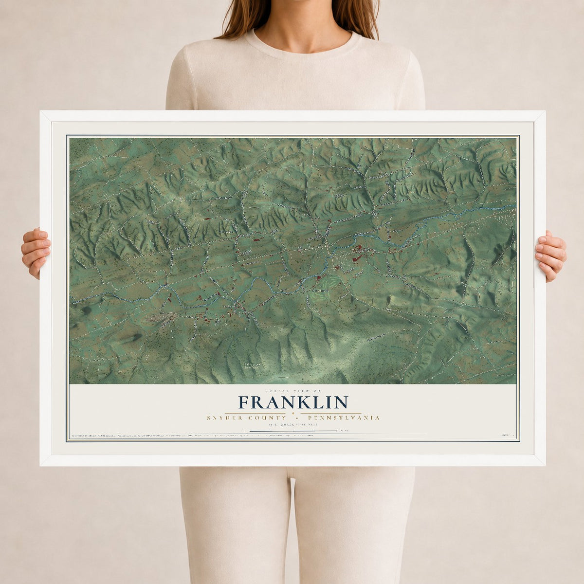 Map of Franklin, Snyder County, Pennsylvania, 24 x 36 inch print in a white wood frame