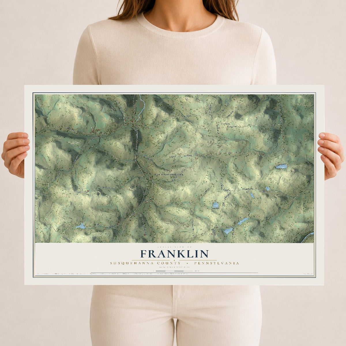 Map of Franklin, Susquehanna County, Pennsylvania, 12 x 18 inch unframed archival matte print