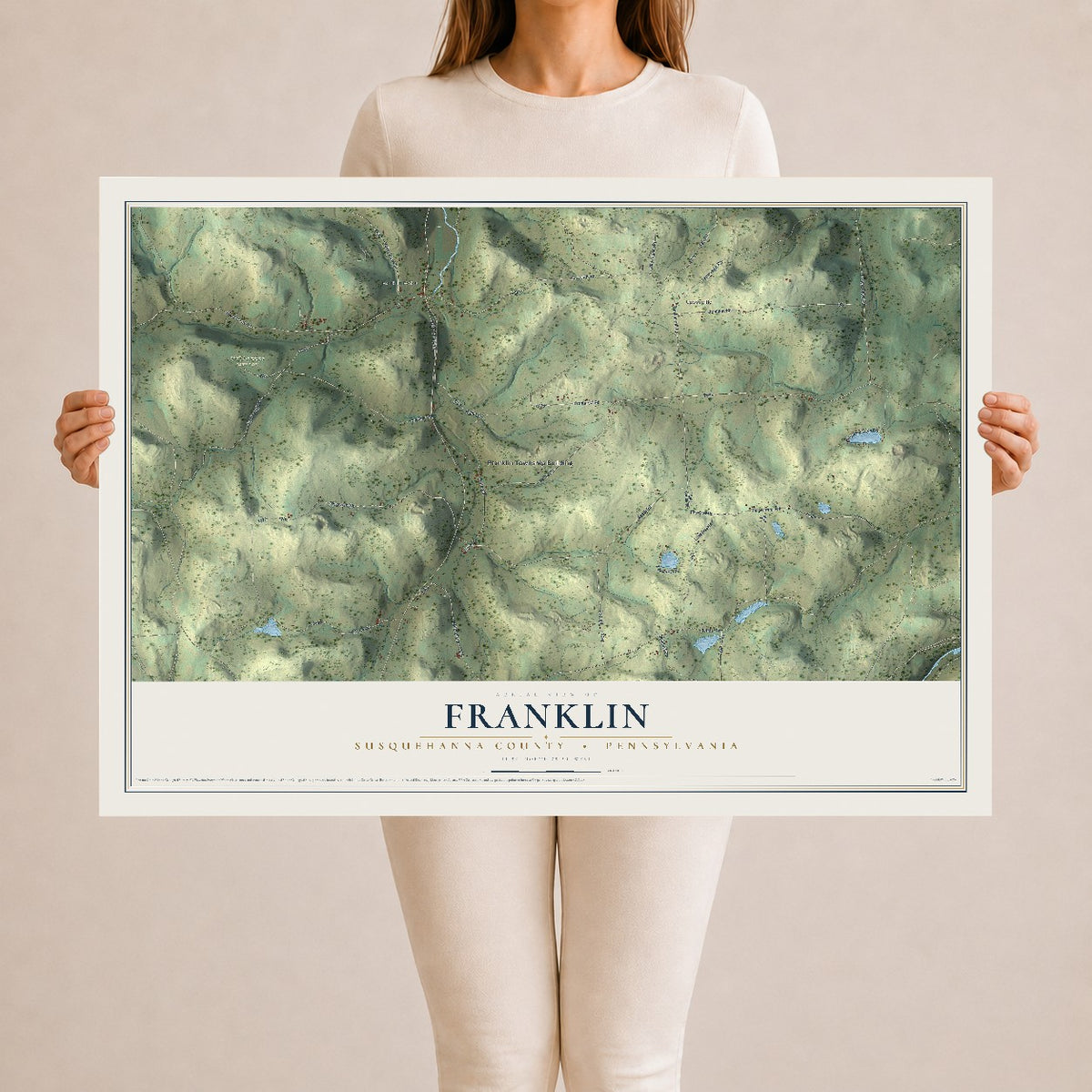 Map of Franklin, Susquehanna County, Pennsylvania, 24 x 36 inch unframed archival matte print