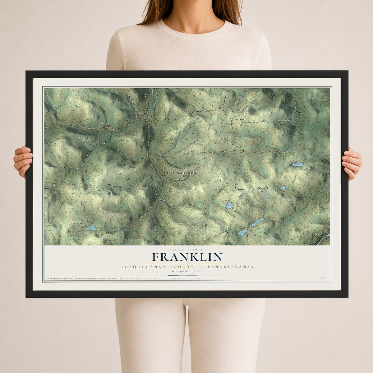 Map of Franklin, Susquehanna County, Pennsylvania, 24 x 36 inch print in a black wood frame