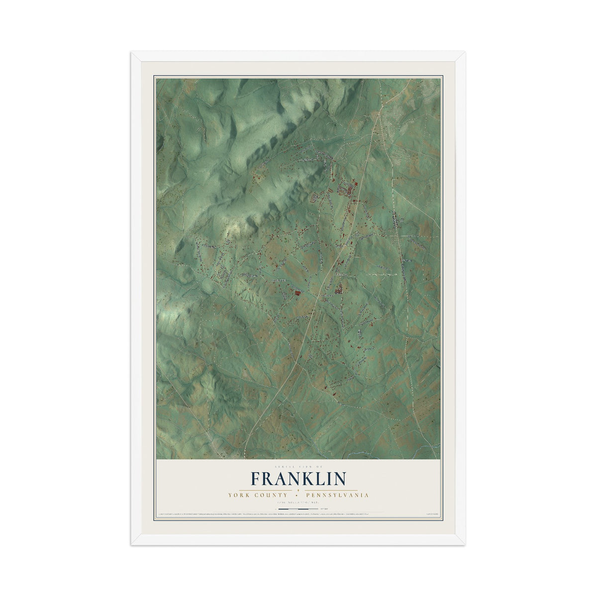 Map of Franklin, York County, Pennsylvania, 12 x 18 inch print in a white wood frame