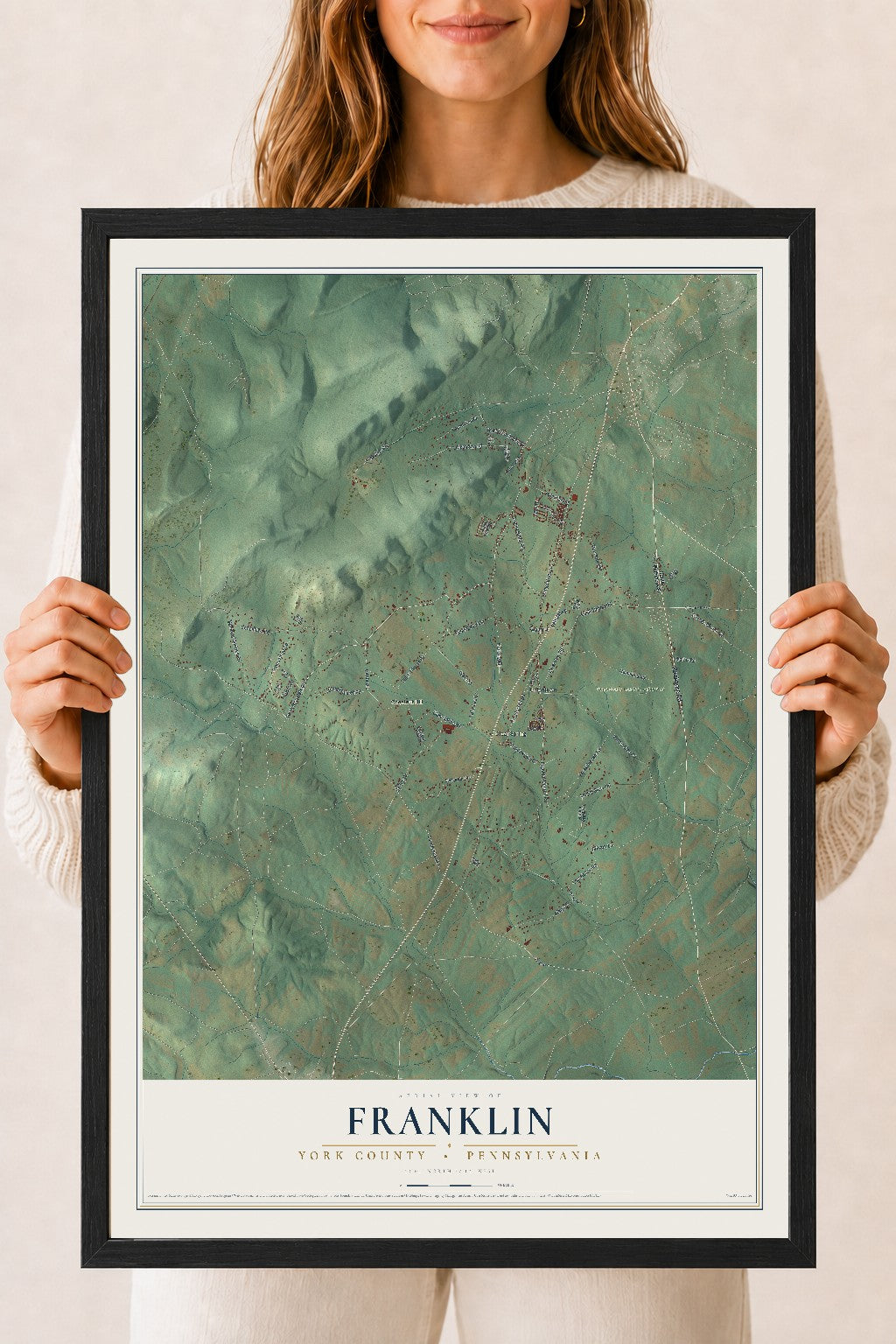 Map of Franklin, York County, Pennsylvania, 18 x 24 inch print in a black wood frame