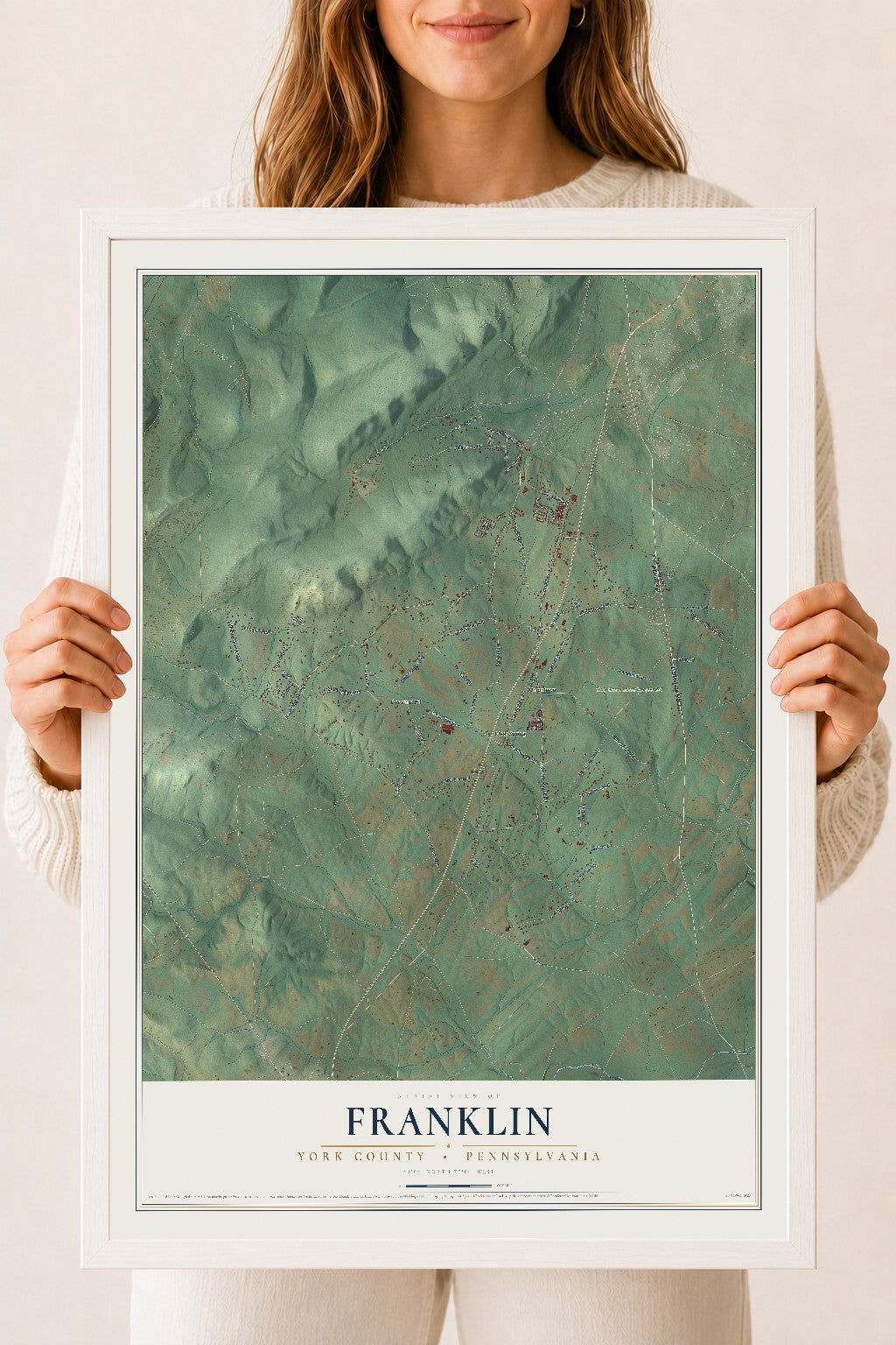 Map of Franklin, York County, Pennsylvania, 18 x 24 inch print in a white wood frame