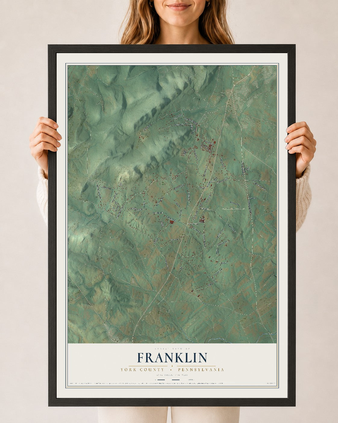 Map of Franklin, York County, Pennsylvania, 24 x 36 inch print in a black wood frame