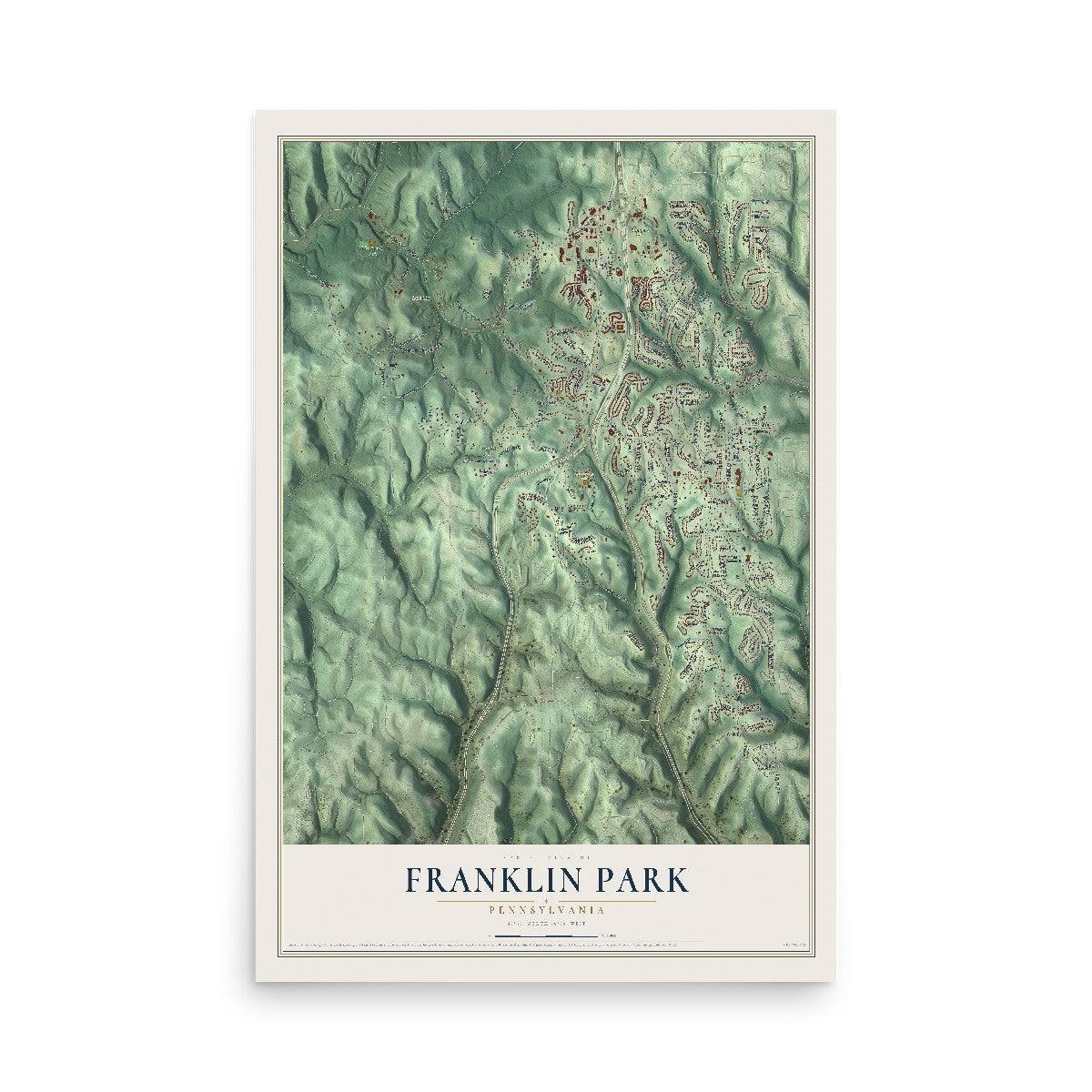 Map of Franklin Park, Pennsylvania, 12 x 18 inch unframed archival matte print