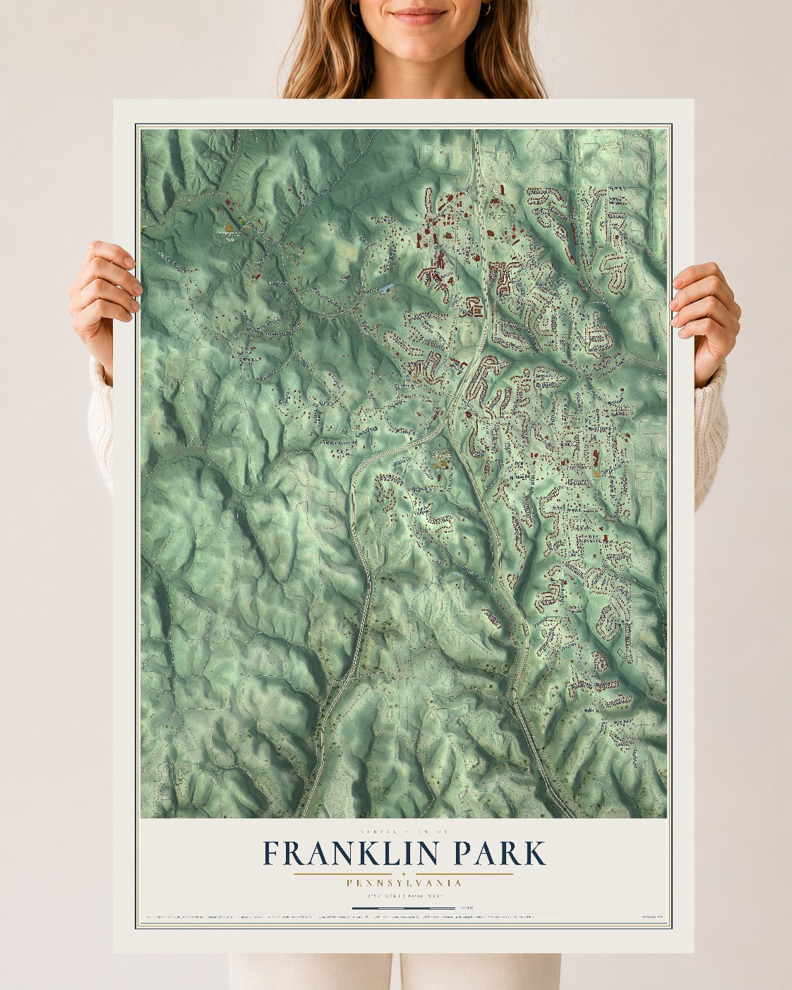 Map of Franklin Park, Pennsylvania, 24 x 36 inch unframed archival matte print