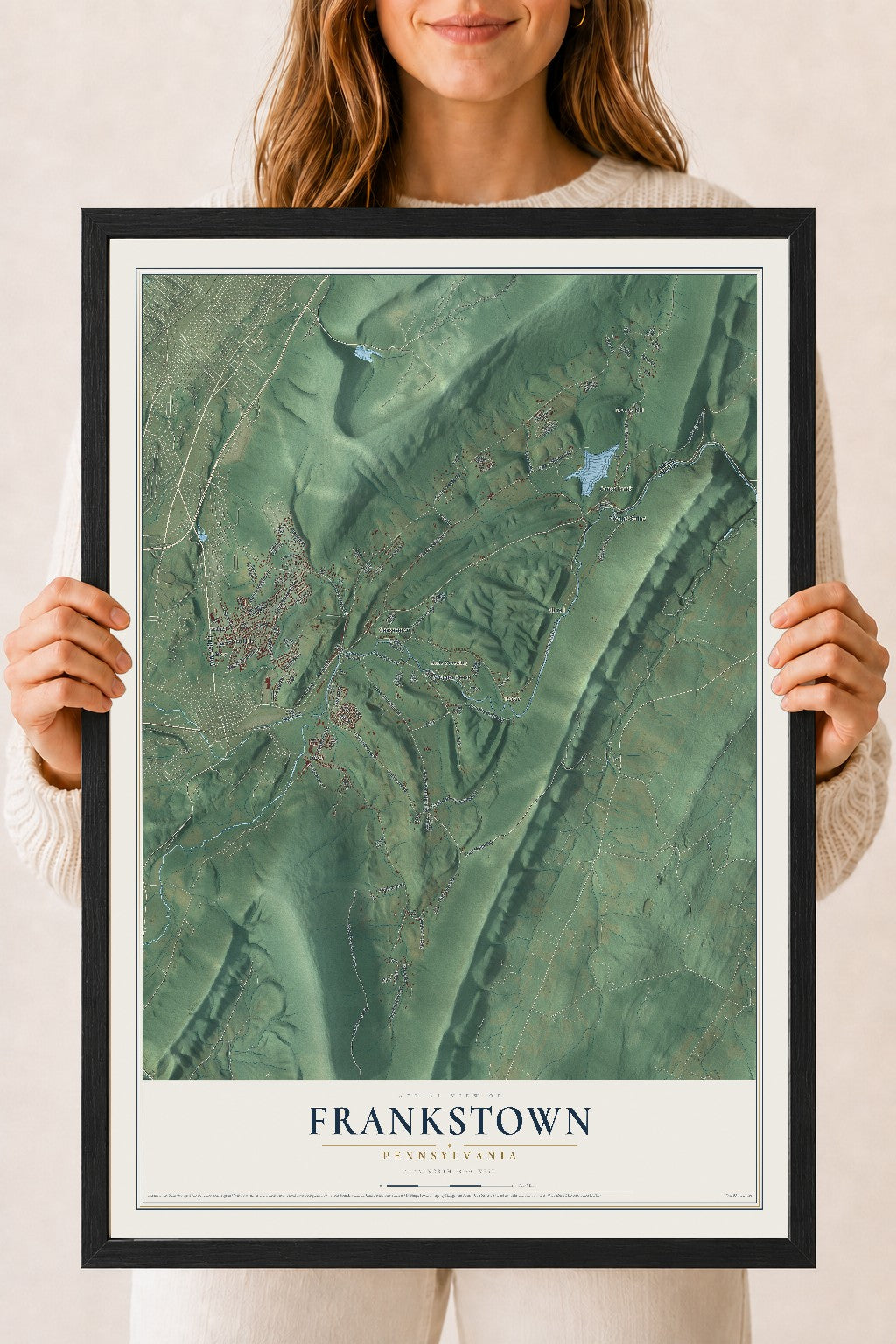 Map of Frankstown, Pennsylvania, 18 x 24 inch print in a black wood frame