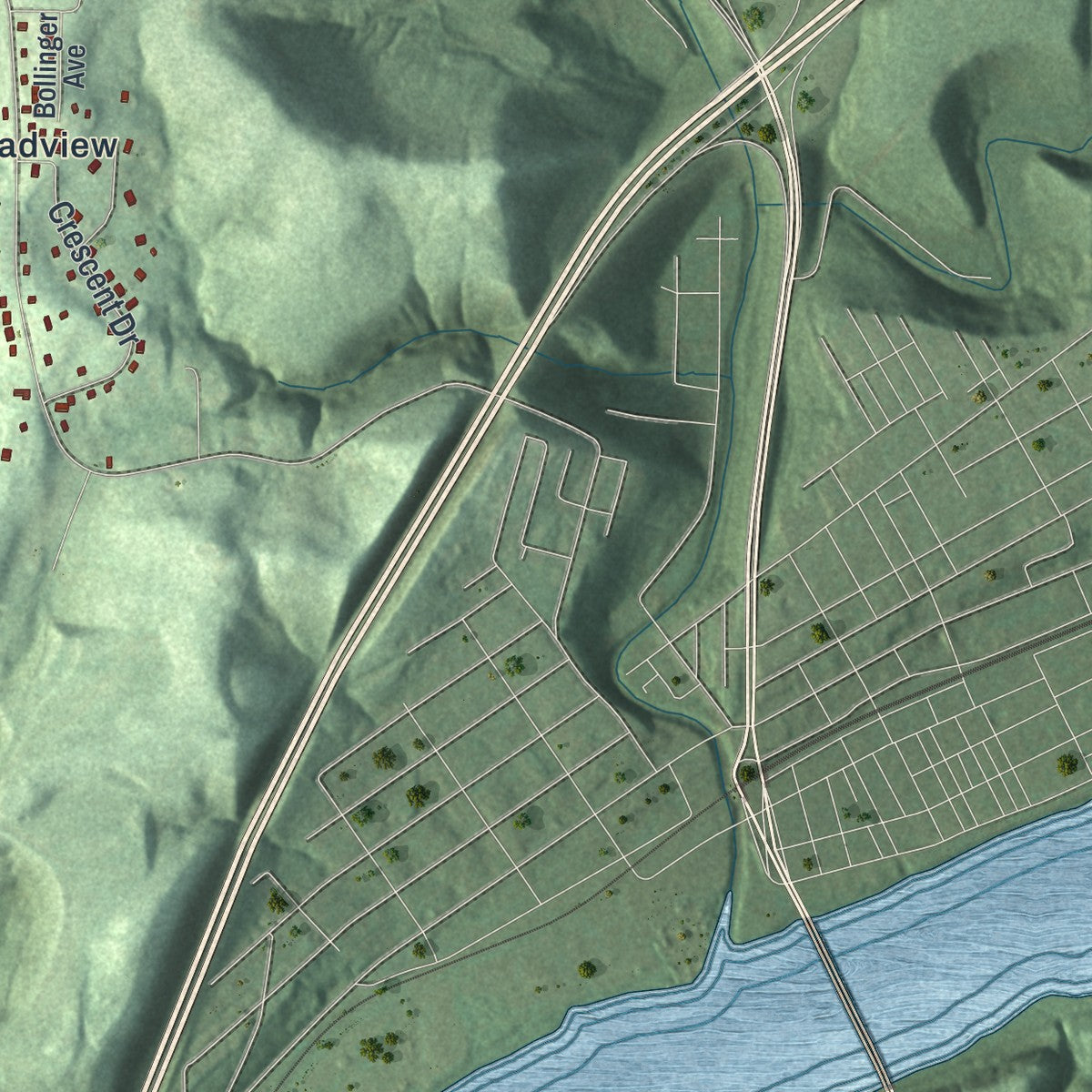 Close-up of the map of Frazer, Pennsylvania print showing street and building detail