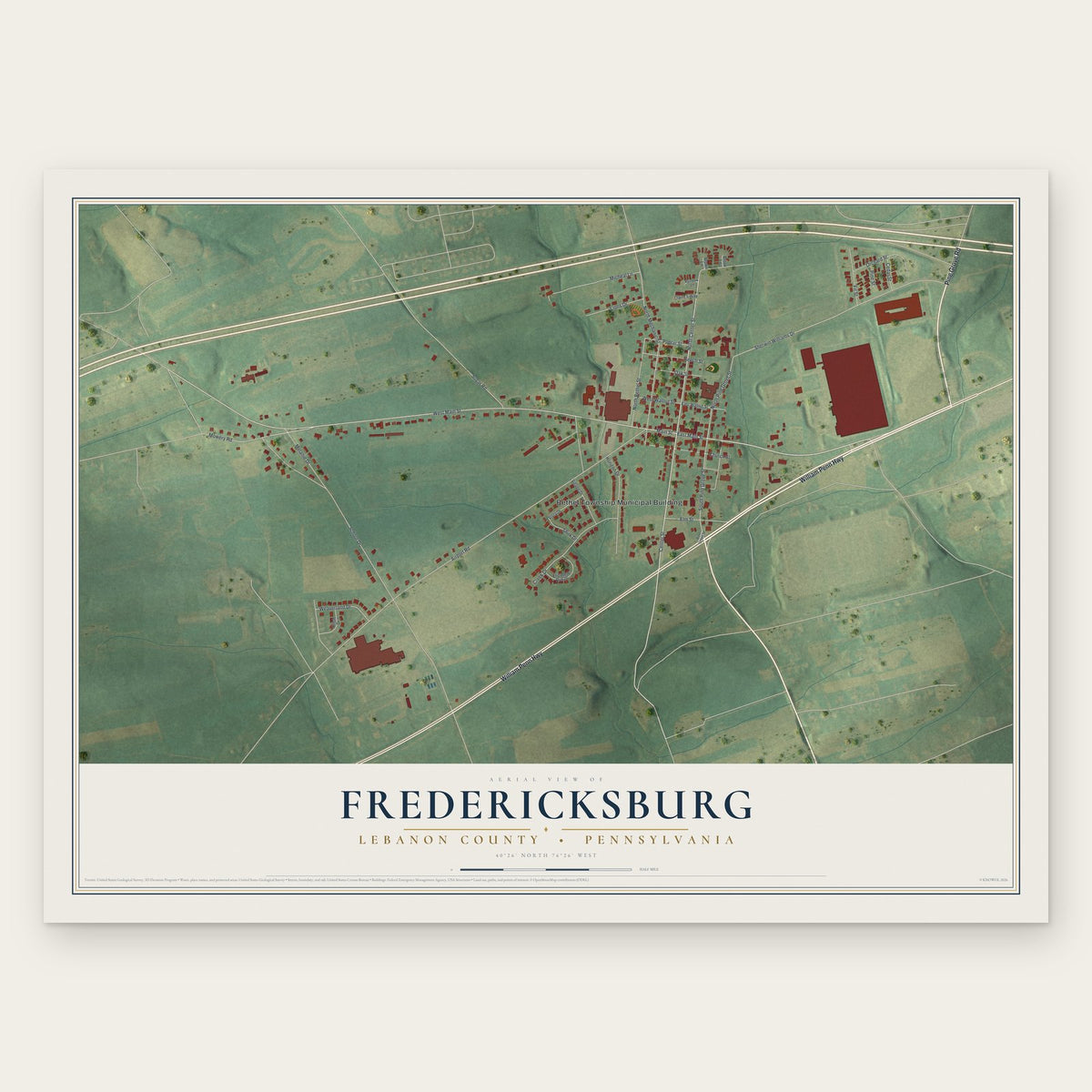 Fredericksburg, Lebanon County, Pennsylvania map print, the full design