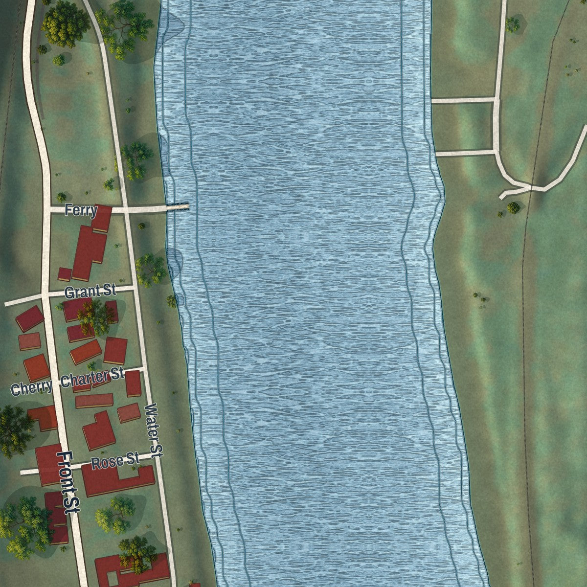 Close-up of the map of Fredericktown, Pennsylvania print showing street and building detail