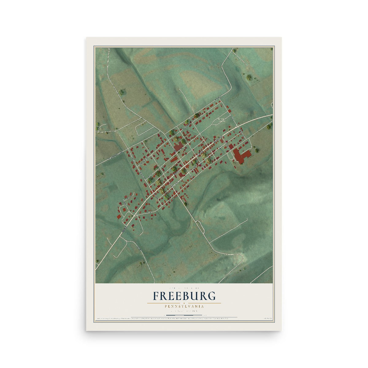 Map of Freeburg, Pennsylvania, 12 x 18 inch unframed archival matte print
