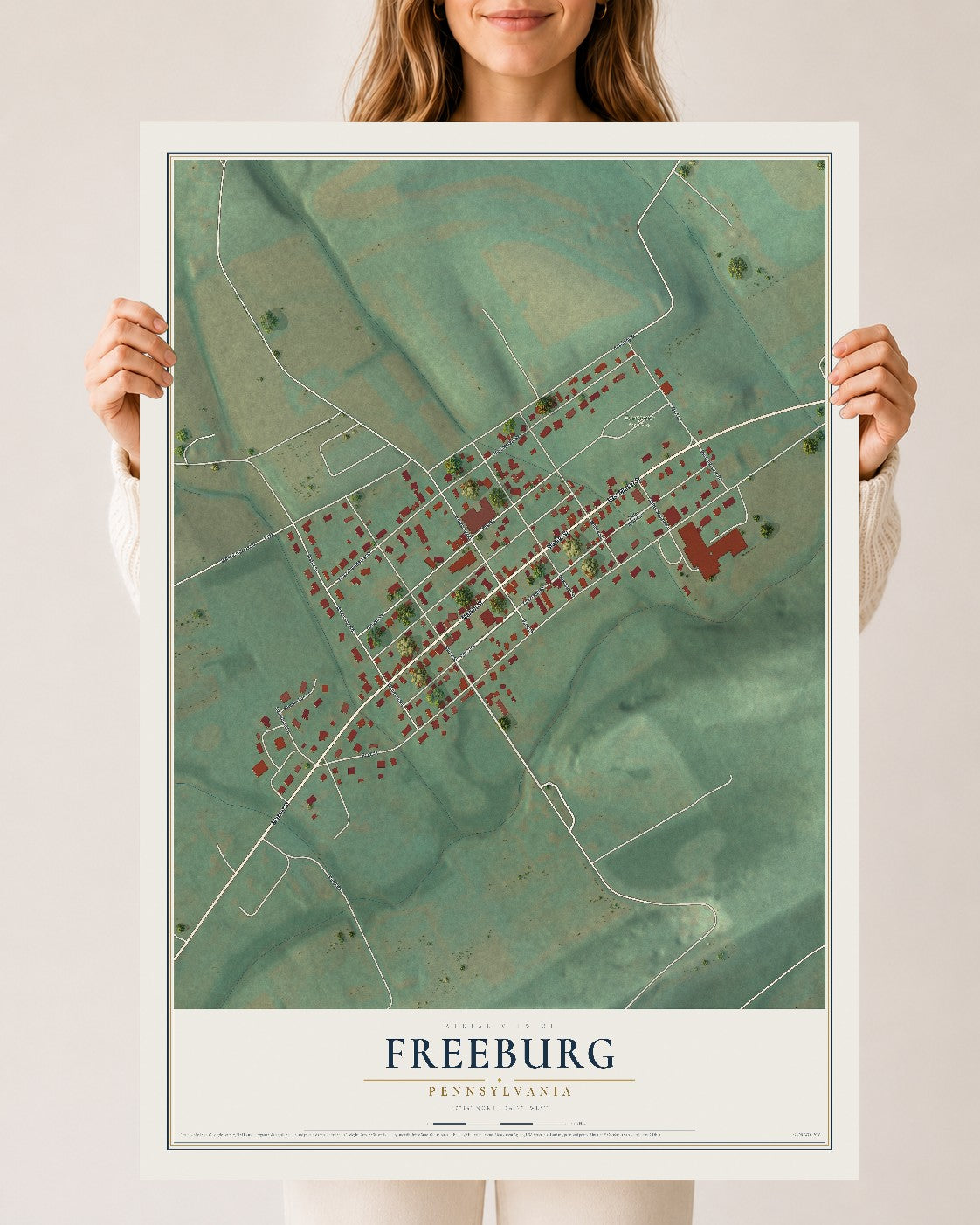 Map of Freeburg, Pennsylvania, 24 x 36 inch unframed archival matte print