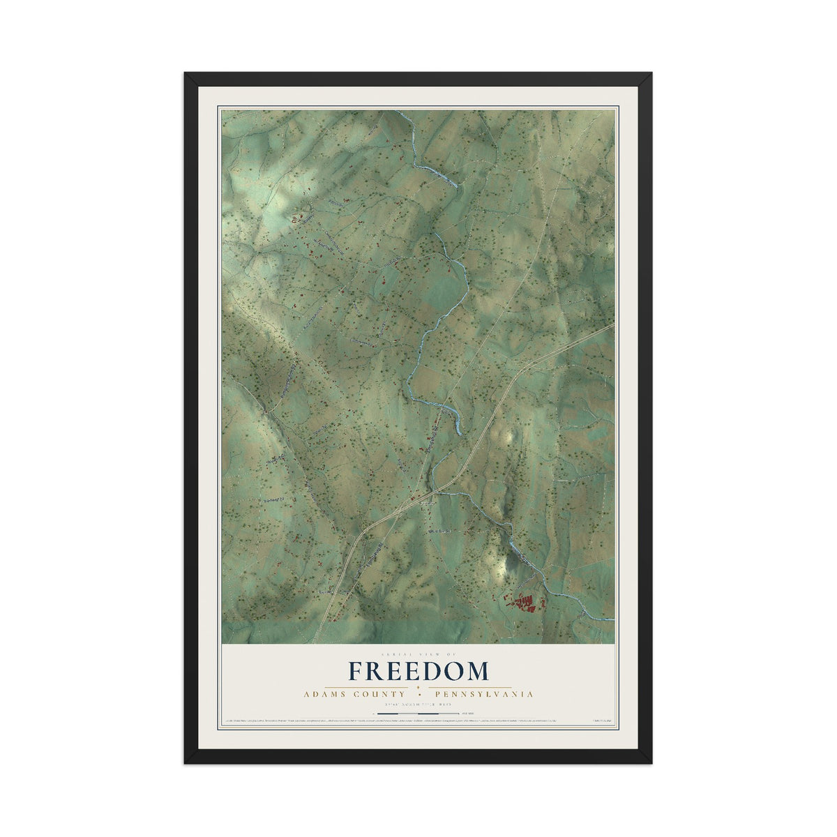 Map of Freedom, Adams County, Pennsylvania, 12 x 18 inch print in a black wood frame