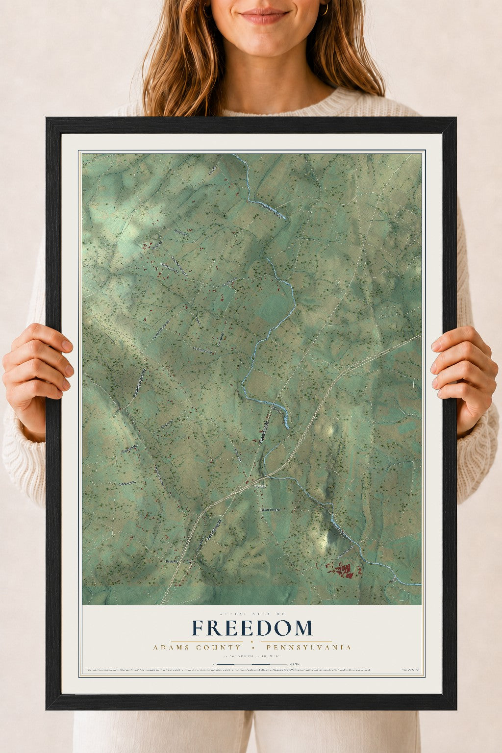Map of Freedom, Adams County, Pennsylvania, 18 x 24 inch print in a black wood frame