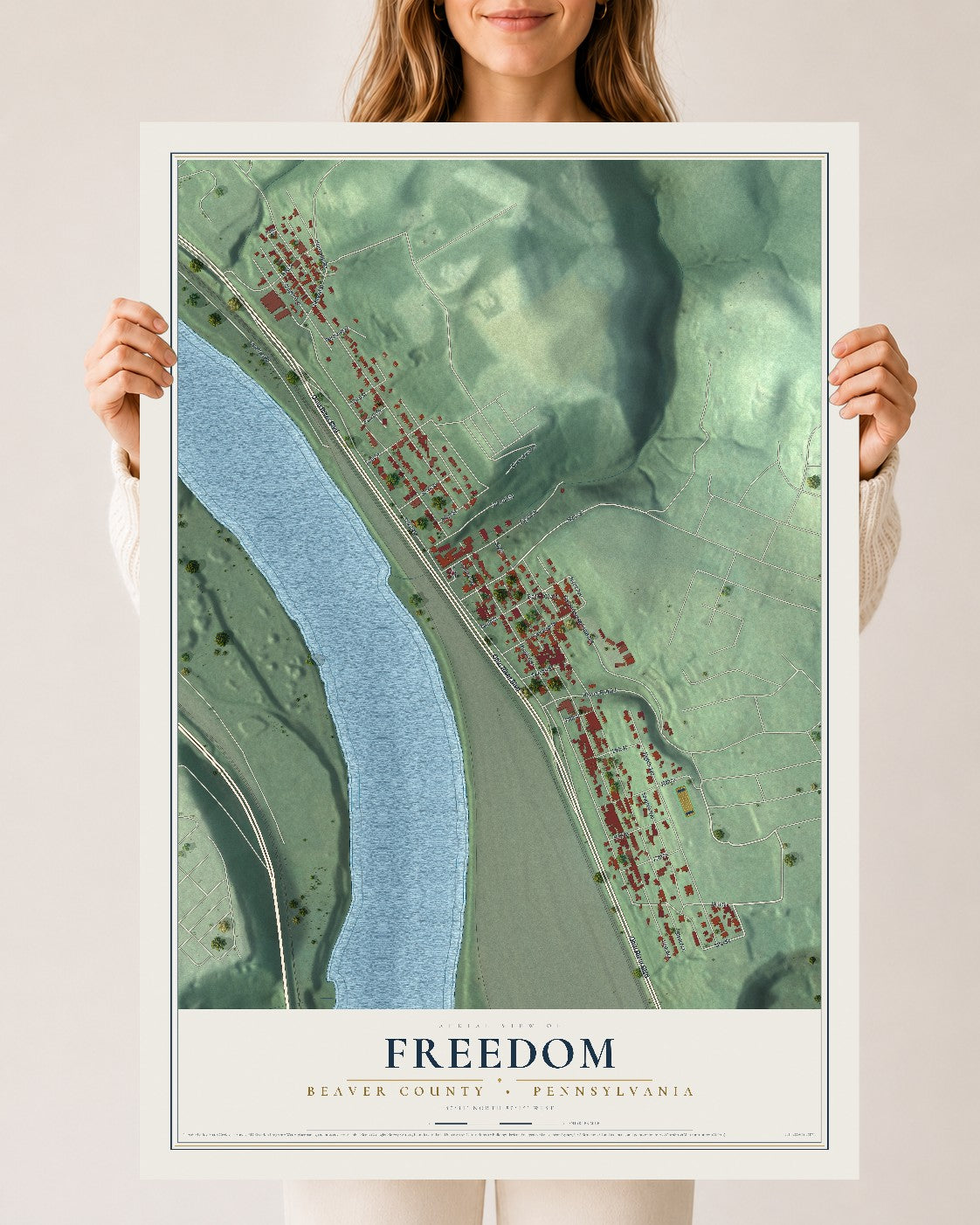 Map of Freedom, Beaver County, Pennsylvania, 24 x 36 inch unframed archival matte print