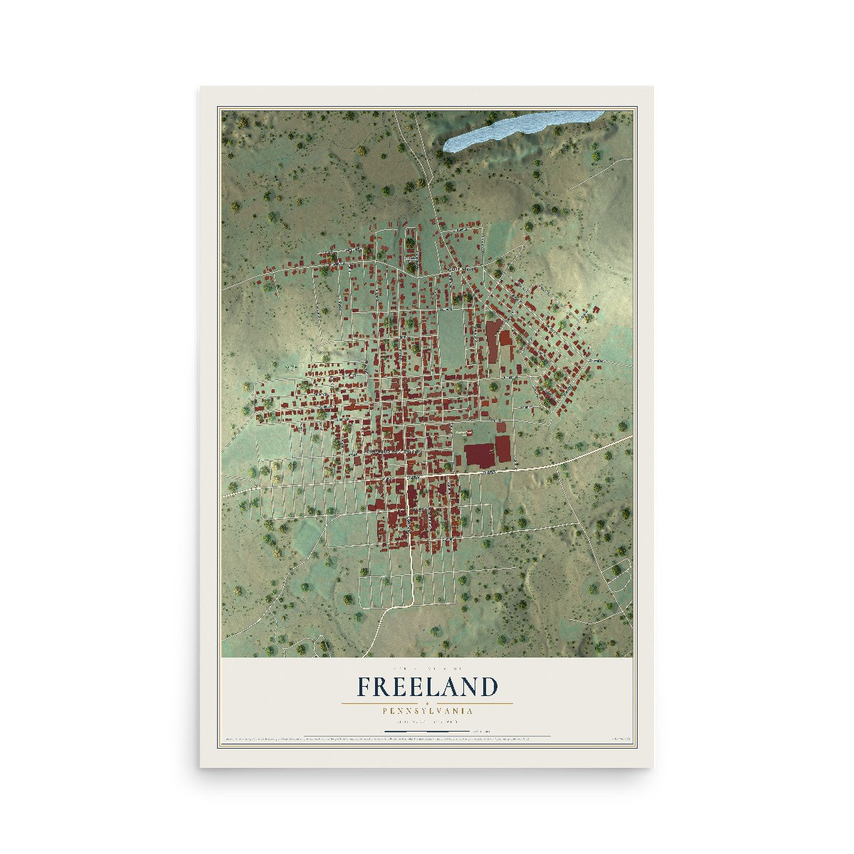 Map of Freeland, Pennsylvania, 12 x 18 inch unframed archival matte print