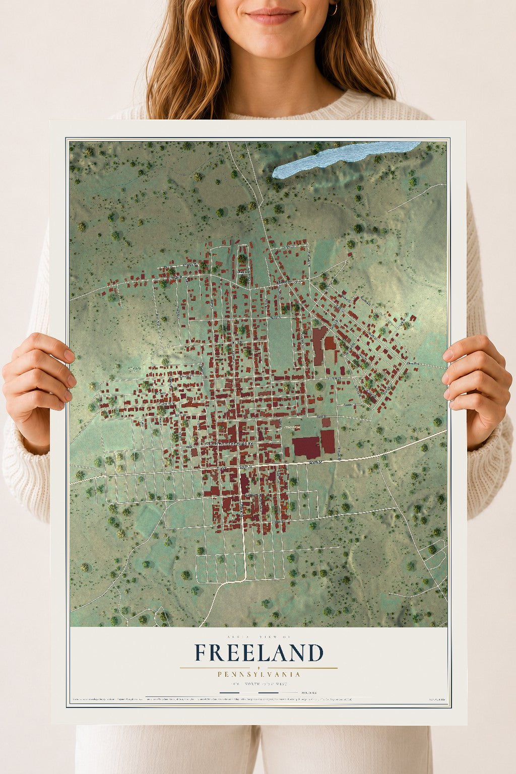 Map of Freeland, Pennsylvania, 18 x 24 inch unframed archival matte print