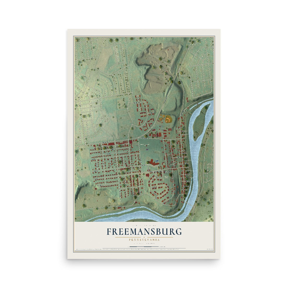 Map of Freemansburg, Pennsylvania, 12 x 18 inch unframed archival matte print