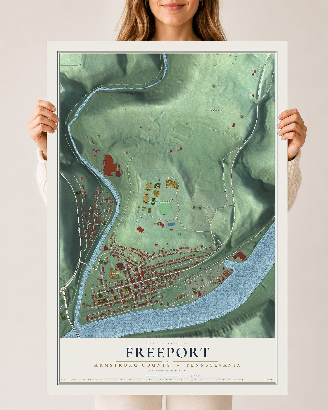 Map of Freeport, Armstrong County, Pennsylvania, 24 x 36 inch unframed archival matte print