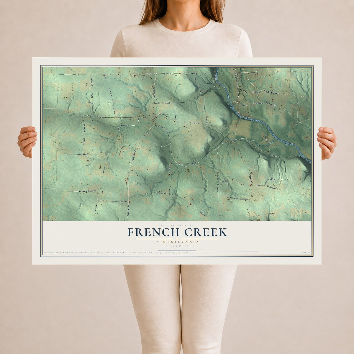 Map of French Creek, Pennsylvania, 24 x 36 inch unframed archival matte print