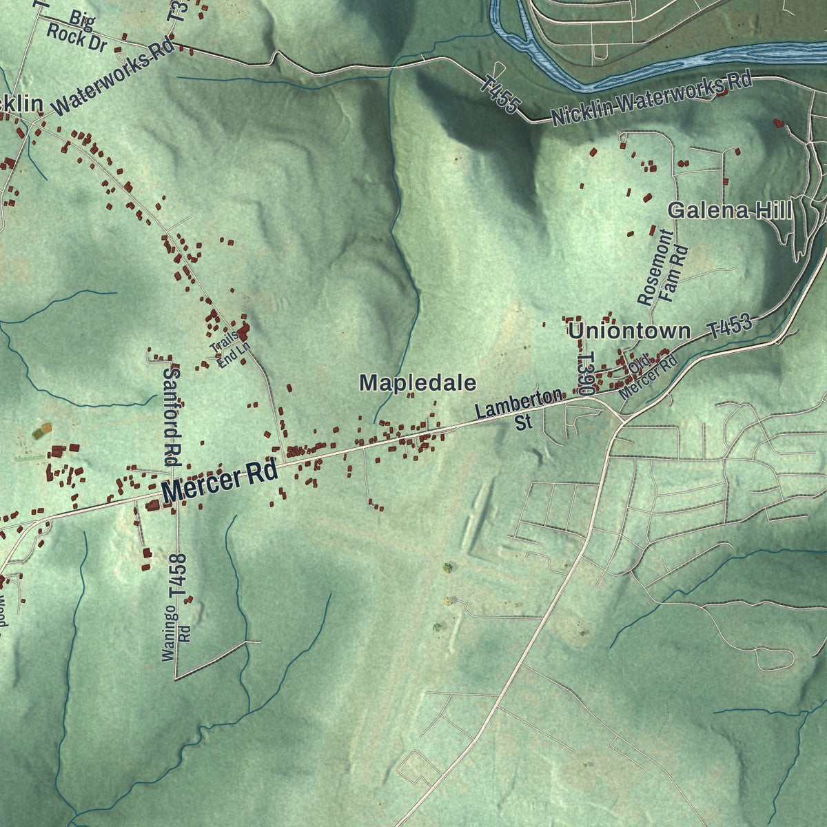 Second close-up of the map of Frenchcreek, Pennsylvania print showing more streets and buildings