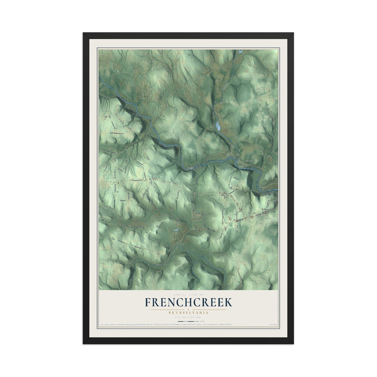 Map of Frenchcreek, Pennsylvania, 12 x 18 inch print in a black wood frame